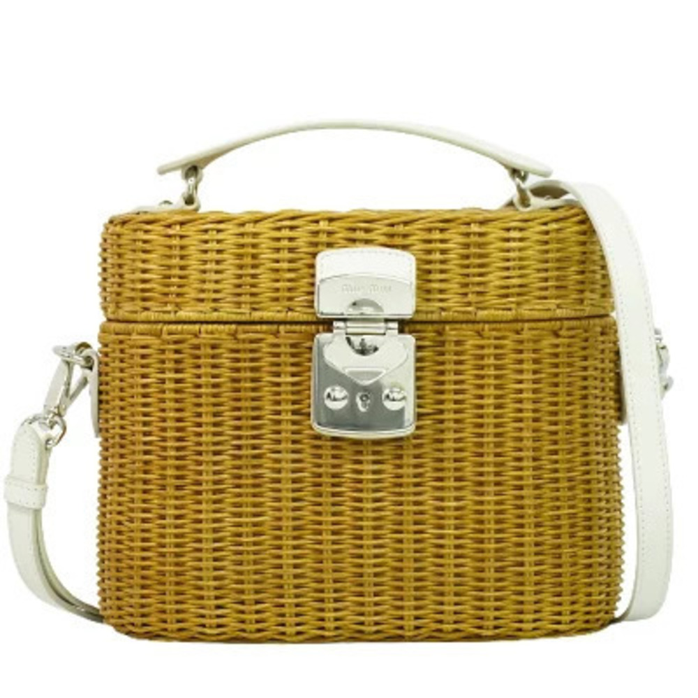 Miu Miu Bag Pouch Leather 2Way Shoulder Bag Straw Tan White